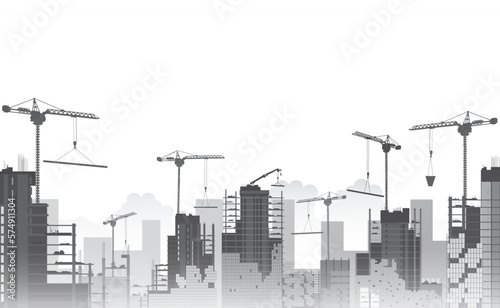 Construction site with a tower crane. Construction of residential buildings