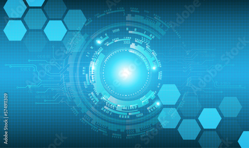 Abstract blue computer technology background with circuit board and circle tech.Vector illustration