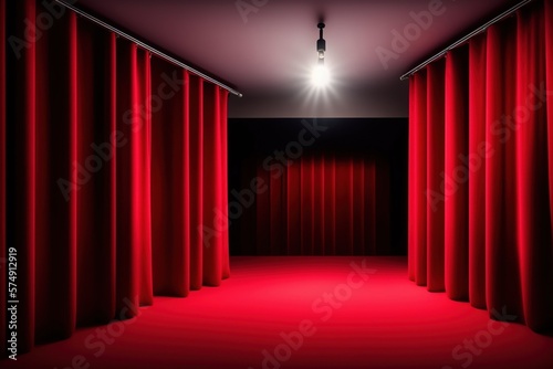 Un couloir de salle de spectacle aved des rideaux rouges en velour - generative AI photo