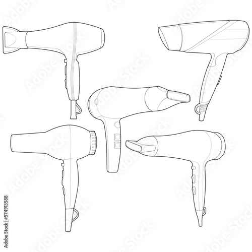 hair dryer line art vector hand drawing, isolated, vector for coloring book.