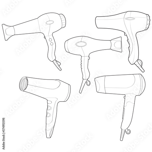 hair dryer line art vector hand drawing, isolated, vector for coloring book.