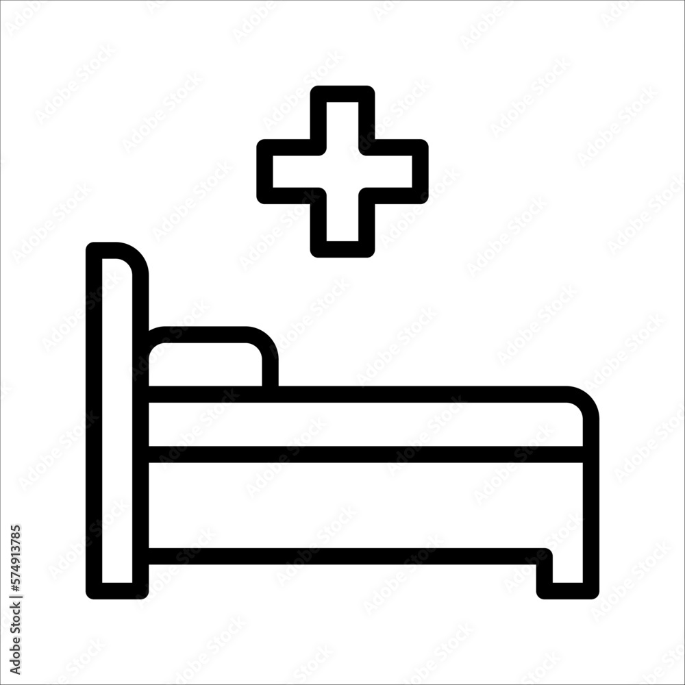 Hospital icon with medical cross and person in bed symbols, vector illustration on white background Hospital icon with medical cross and person in bed symbols, vector illustration on white background