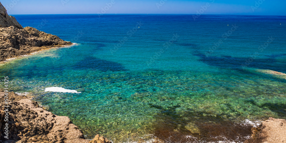 Fototapeta premium Columnar Jointing Structures Of Punta Baja, Cabo de Gata-Níjar Natural Park, UNESCO Biosphere Reserve, Almería, Andalucía, Spain, Europe