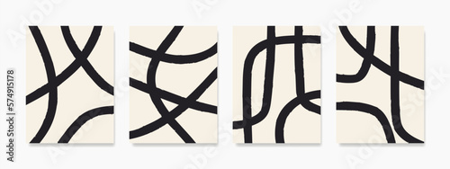 Art Print Artistic scribble shape. Thick black line on white canvas with organic shapes. Home decor for wall hangings, covers, invitations, banners, brochures, posters and cards.