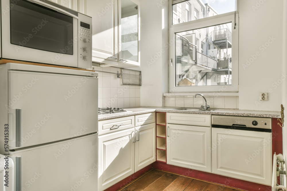 Interior of kitchen with washing machine