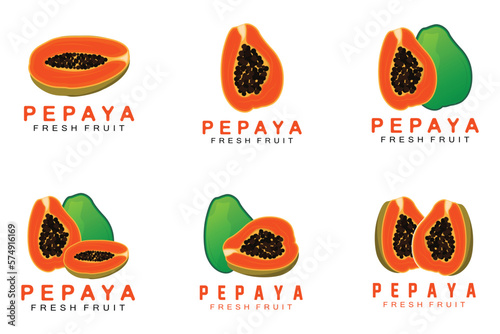 Textured Orange Fruit Design Papaya Logo, Papaya Tree Brand Product Label Vector, Fruit Market