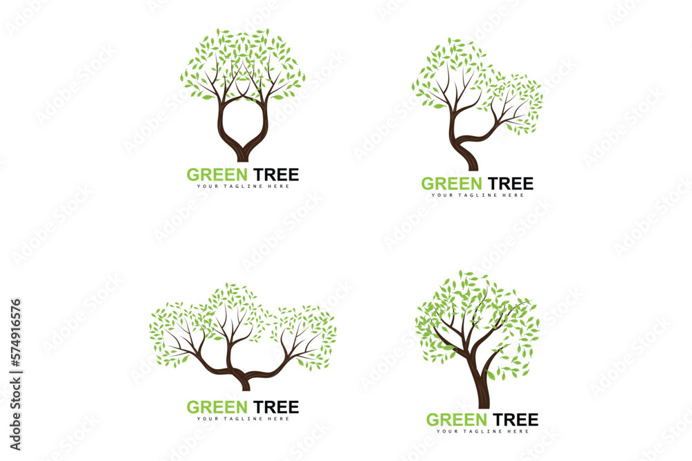 Obraz premium Tree Logo, Green Trees And Wood Design, Forest Illustration, Trees Kids Games