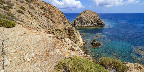 Rocky Coastline and Cliffs, Island of Isleta del Moro, Cabo de Gata-Níjar Natural Park, UNESCO Biosphere Reserve, Hot Desert Climate Region, Almería, Andalucía, Spain, Europe