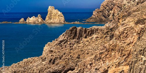 Columnar Jointing Structures Of Punta Baja,  Las Sirenas Reef, Cabo de Gata-Níjar Natural Park, UNESCO Biosphere Reserve, Almería, Andalucía, Spain, Europe photo