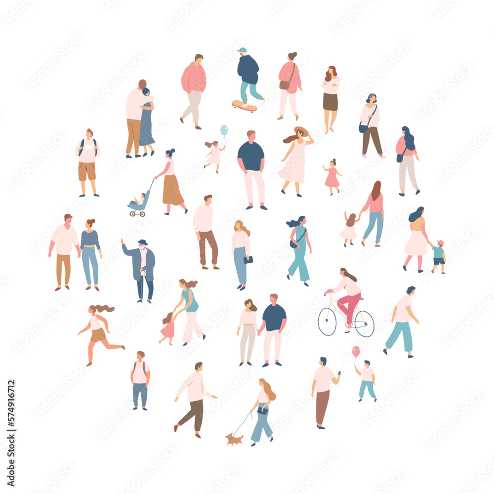 Different People silhouette vector set. City crowd. Male and female flat characters isolated on white background.