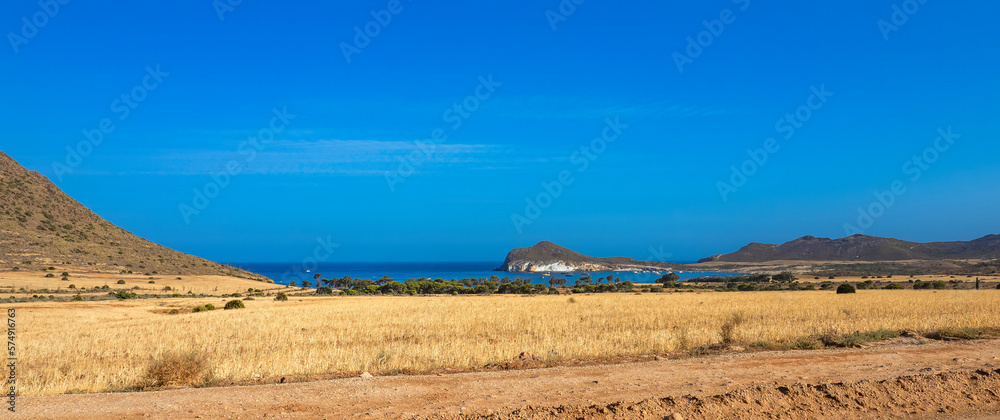 Naklejka premium Beach of Genoveses, Cabo de Gata-Ni­jar Natural Park, UNESCO Biosphere Reserve, Almeri­a, Andaluci­a, Spain, Europe