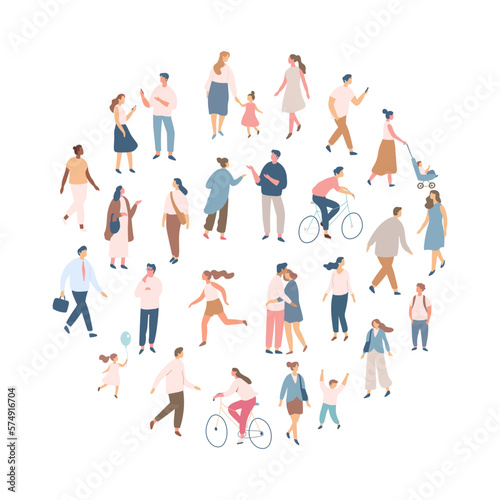 Different People silhouette vector set. City crowd. Male and female flat characters isolated on white background.