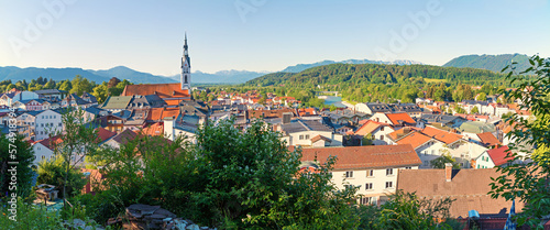 tourist resort Bad Tolz, historic spa town, view to the alps