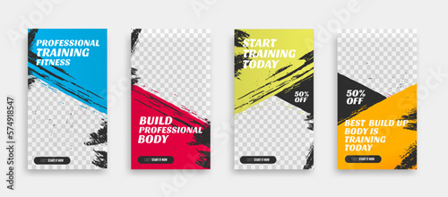 post and story fitness training social media template. social banner for promotion your product. banner square background illustration