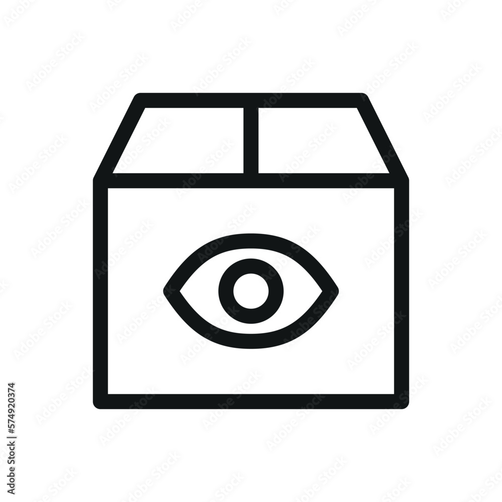 Parcel inspection isolated icon, cardboard parcel with eye vector symbol with editable stroke