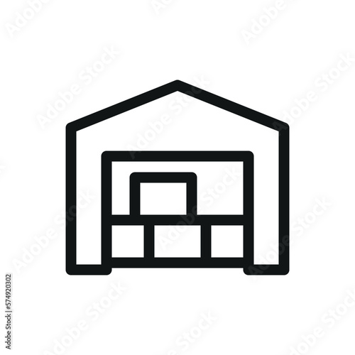 Distribution center isolated icon, warehouse with boxes vector symbol with editable stroke