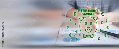 Concept of Retirement Savings. Piggy bank with a currency symbols