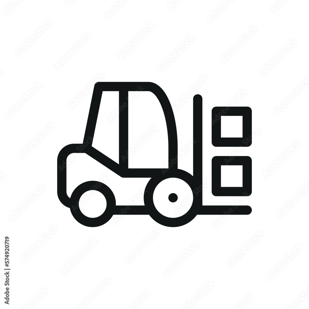 Forklift truck in warehouse or storage loading cardboard boxes isolated icon, warehouse material handling equipment vector symbol with editable stroke Forklift truck in warehouse or storage loading cardboard boxes isolated icon, warehouse material handling equipment vector symbol with editable stroke