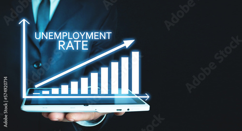 Man showing Unemployment rate graph. Business concept