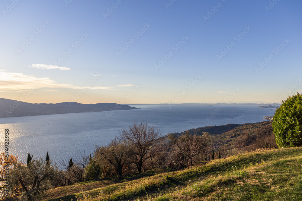 Sunny winter morning on the shores of Lake Garda in Italy