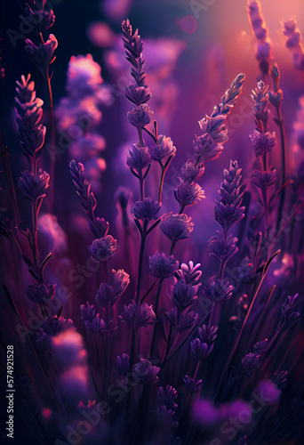 field lavender background. flower background. shallow depth of field, AI Generated