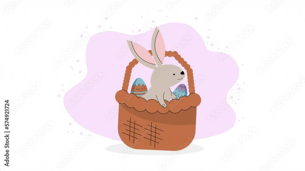 spring eggs painted and rabbit in basket animation spring eggs painted and rabbit in basket animation