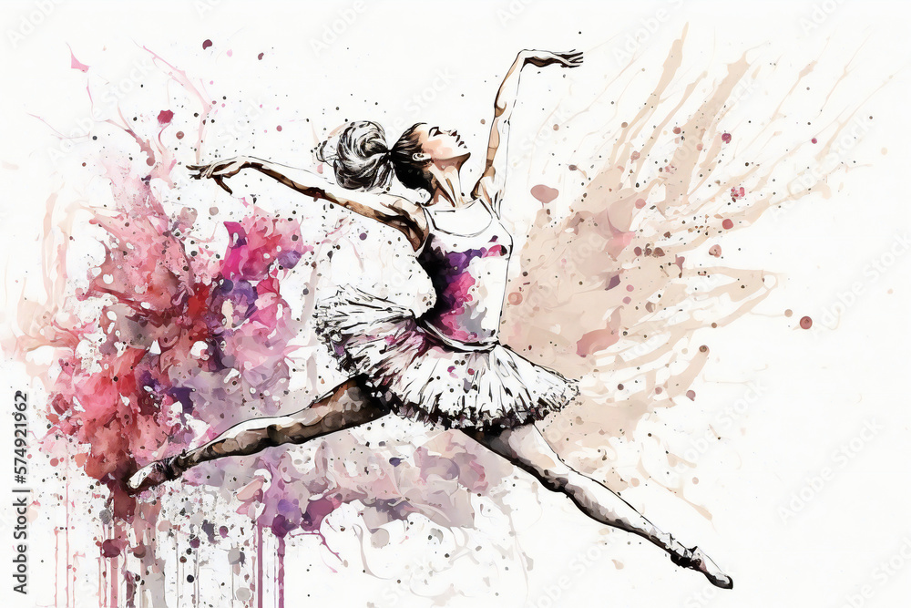 Ballerina in watercolor style painting, ai generated Ballerina in watercolor style painting, ai generated