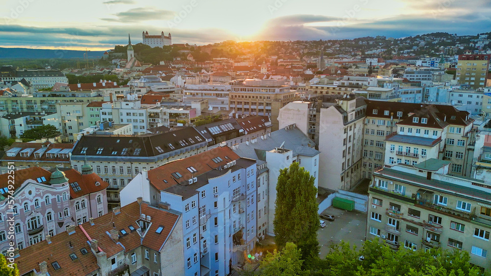 Aerial view of Bratislava city skyline on a summer afternoon, Slovakia