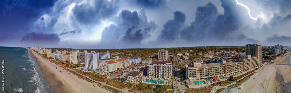 Myrtle Beach aerial panoramic view with storm approaching, South Carolina, USA Myrtle Beach aerial panoramic view with storm approaching, South Carolina, USA