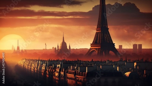 Enchanting sunset: Paris skyline captivates travelers and romantics photo