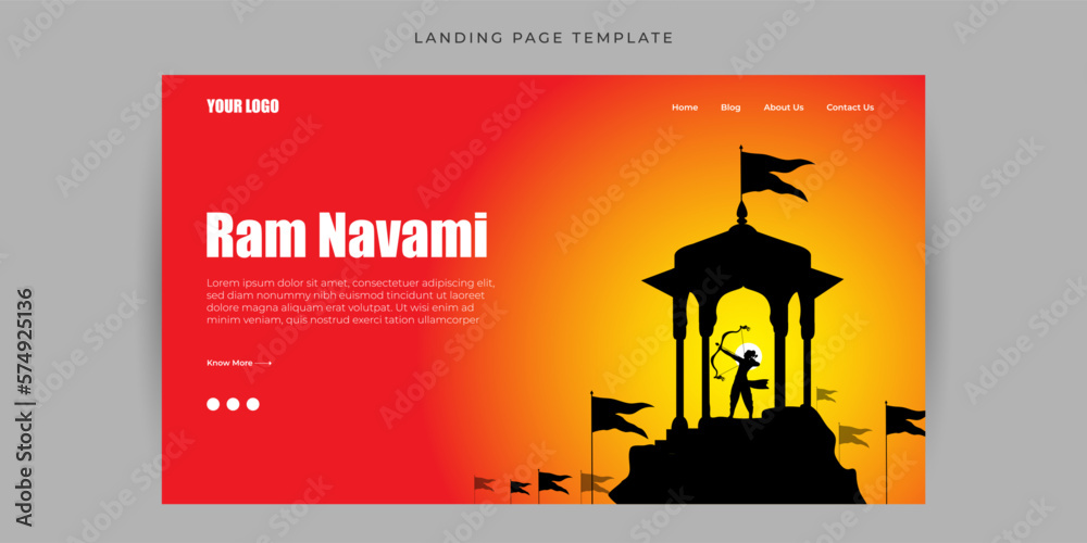 Vector illustration of Happy Rama Navami Website landing page banner mockup Template - obrazy, fototapety, plakaty 