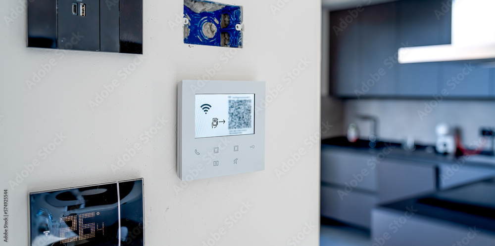 Moving to a new house. Control center with Usb port, Thermostat and video intercom Moving to a new house. Control center with Usb port, Thermostat and video intercom