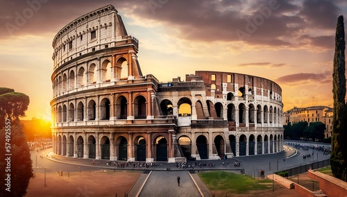 Rome's enchanting allure: sunset splendor with iconic monuments. photo