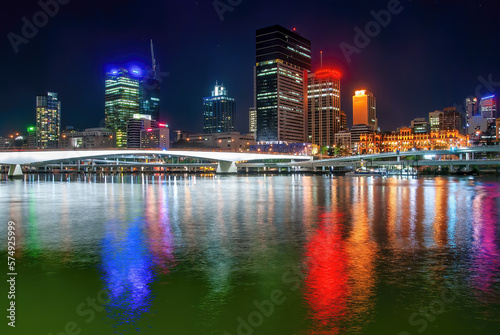 Brisbane night city view with skyscrapers reflections on city river - Australia © jovannig