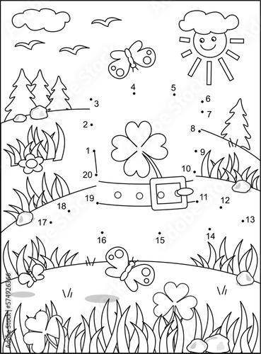 St. Patrick's Day dot-to-dot hidden picture puzzle and coloring page, poster, or activity sheet with leprechaun's top hat

