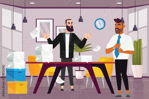 Deadline concept with people scene in the background cartoon design. Manager asks the employee to speed up the task. Vector illustration.