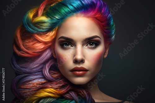 Beautiful woman with colorful hair and makeup. Beautiful face.GENERATION AL