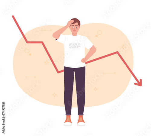 Investing failure flat concept vector spot illustration. Financial inflation. Editable 2D cartoon character on white for web design. Bad investment creative idea for website, mobile, magazine