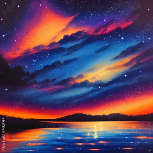 Night sky illustration oil painting - generative ai