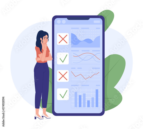 Making investing list flat concept vector spot illustration. Editable 2D cartoon character on white for web design. Using financial charting platform creative idea for website, mobile, magazine