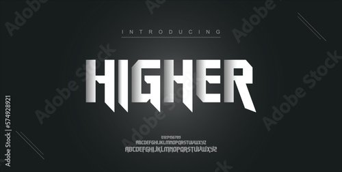 Higher digital modern alphabet new font. Creative abstract urban, futuristic, fashion, sport, minimal technology typography. Simple vector illustration with number