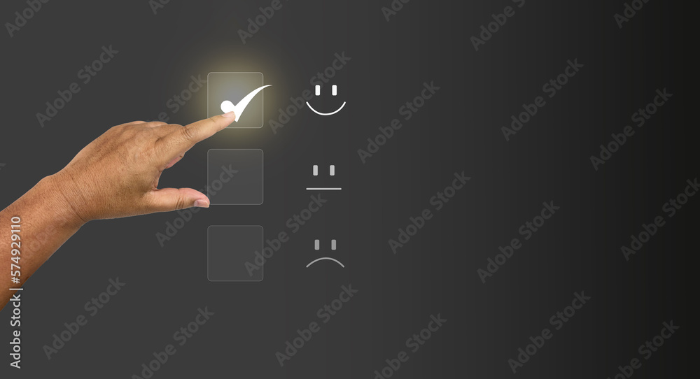 Customer service and satisfaction. Rant towards service experience. Score, businessman with happy icon customer satisfaction survey concept Customer service and satisfaction. Rant towards service experience. Score, businessman with happy icon customer satisfaction survey concept