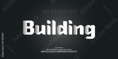 Building digital modern alphabet new font. Creative abstract urban, futuristic, fashion, sport, minimal technology typography. Simple vector illustration with number