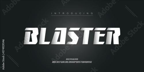 Blaster digital modern alphabet new font. Creative abstract urban, futuristic, fashion, sport, minimal technology typography. Simple vector illustration with number