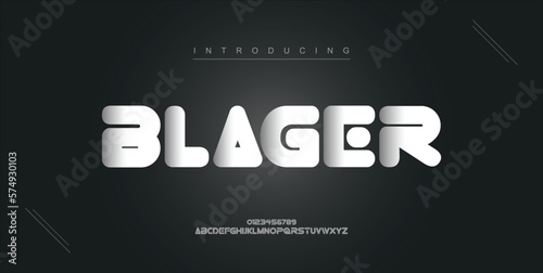 Blager digital modern alphabet new font. Creative abstract urban, futuristic, fashion, sport, minimal technology typography. Simple vector illustration with number