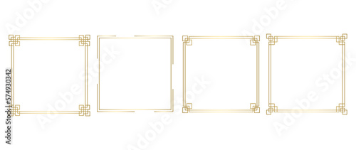 Set of luxury geometric golden frame vector. Gradient gold art deco, antique, vintage style, oriental decorative border line pattern. Elegant design illustration for card, decoration, poster, banner.