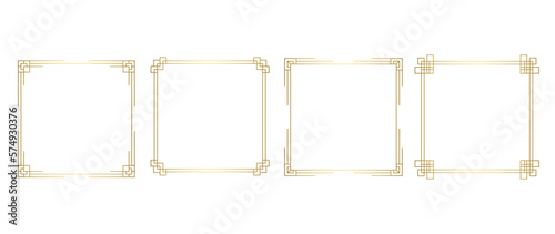 Set of luxury geometric golden frame vector. Gradient gold art deco, antique, vintage style, oriental decorative border line pattern. Elegant design illustration for card, decoration, poster, banner.