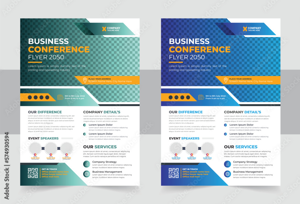 Business Conference Flyer Layout, Green with Black Business Template for Fyer Design Portfolio Booklet Brochures Layout Leaflet Magazine
