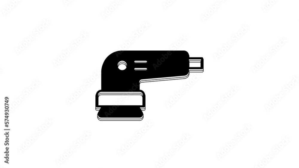 Black Electric sander icon isolated on white background. Orbital sander. For floor and wooden planks sanding sandpaper. 4K Video motion graphic animation Black Electric sander icon isolated on white background. Orbital sander. For floor and wooden planks sanding sandpaper. 4K Video motion graphic animation