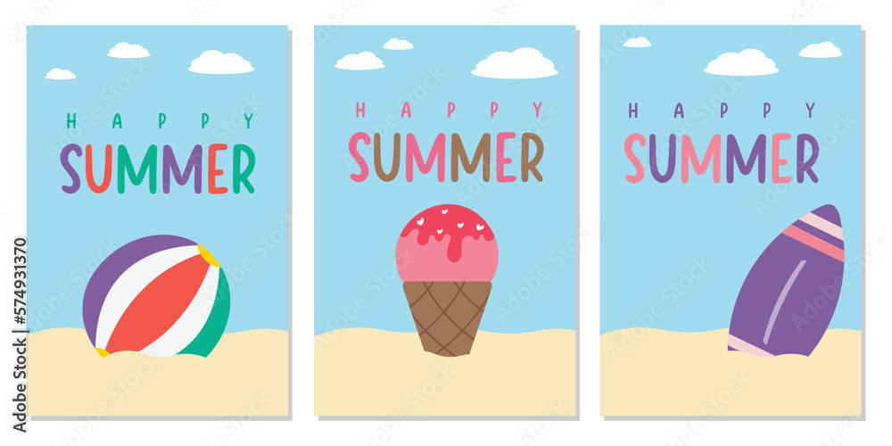 Naklejka premium Set of Summer time poster and summer cards. 
